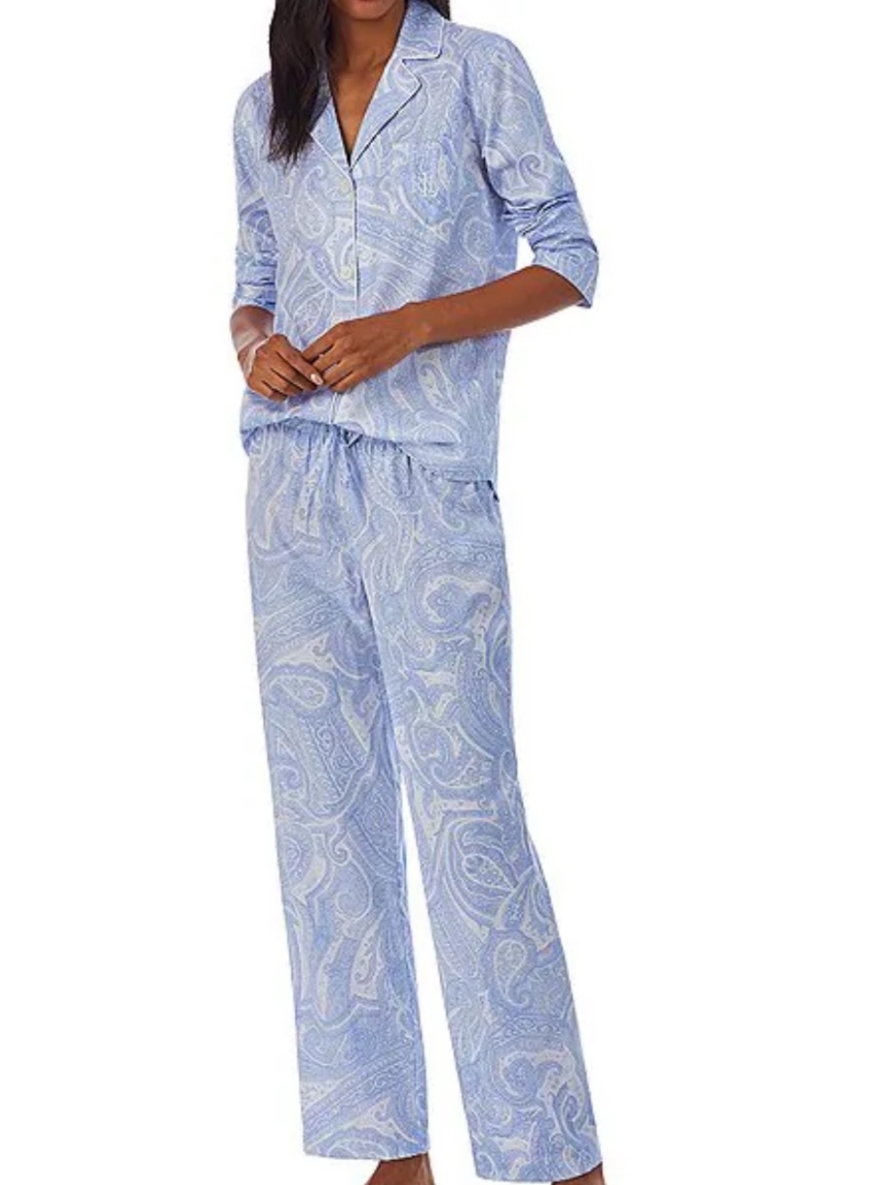 Lauren Ralph Lauren Light Blue Paisley Button-Front Pajama Set